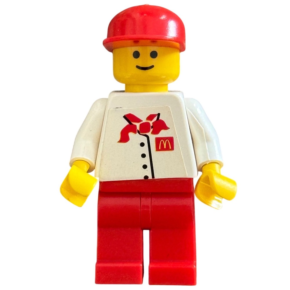 LEGO McDonalds Restaurant Employee Minifigure Red Hat Uniform Bow Tie Vintage